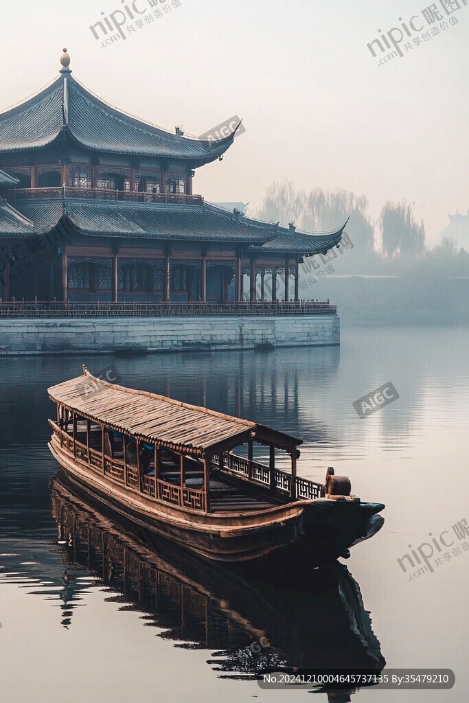 夕阳下的画舫