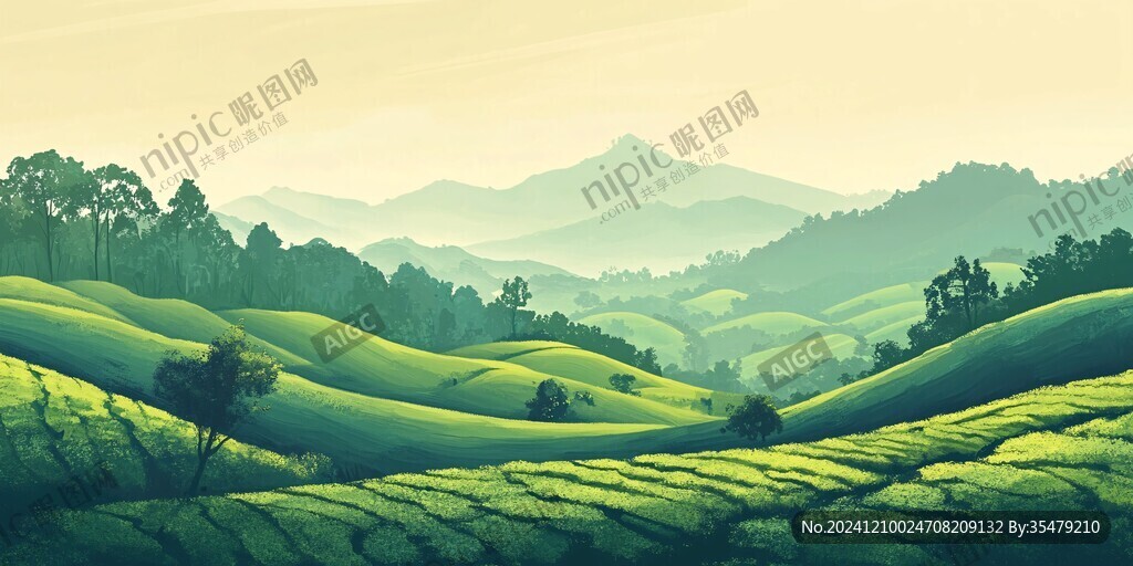 茶园风光插画