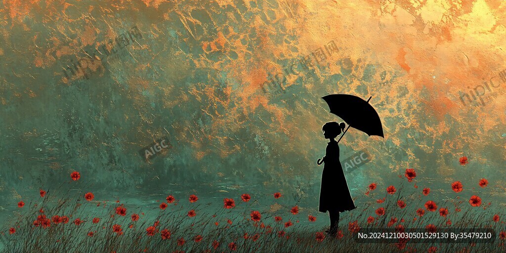 雨中撑伞的少女
