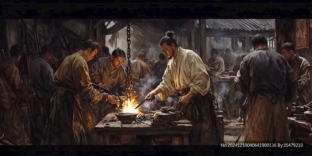 古代钱币铸造场面