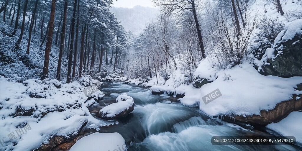 山谷溪流雪