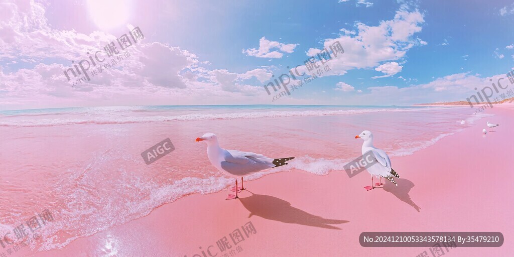 粉红色的超现实海景