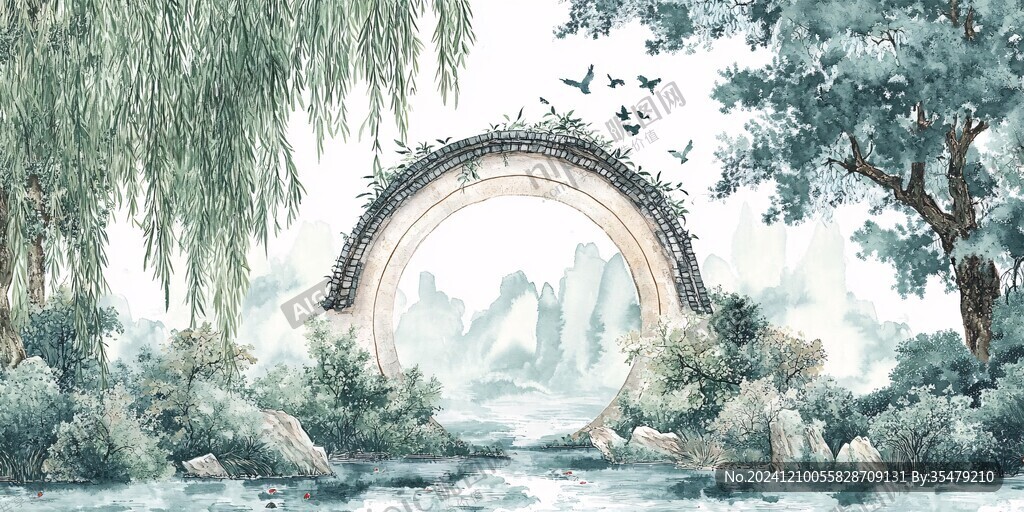拱桥柳树