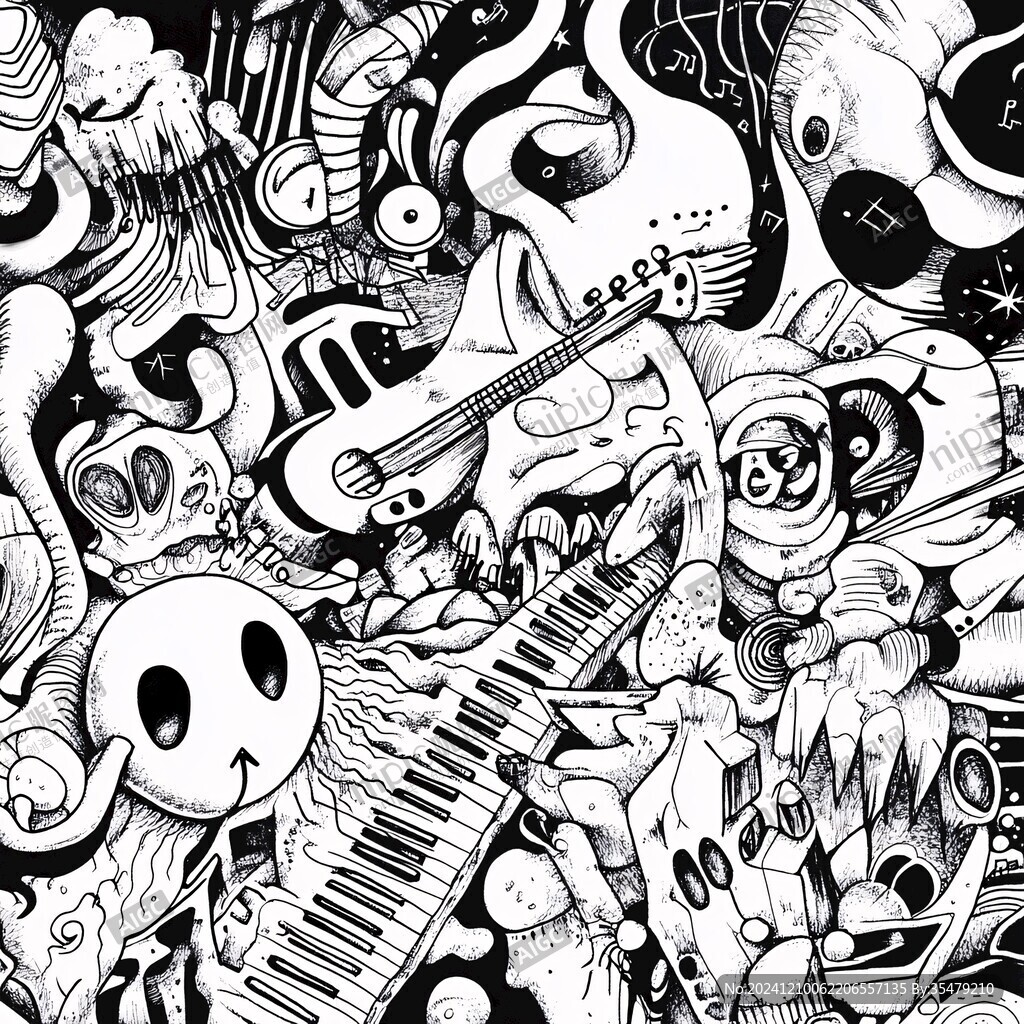 黑白涂鸦插画