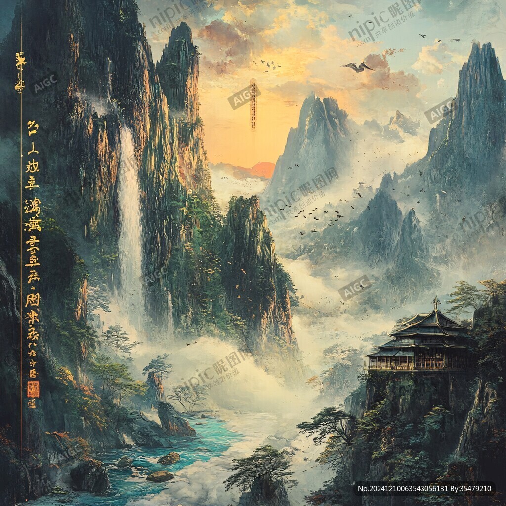 天界晓钟风景插画