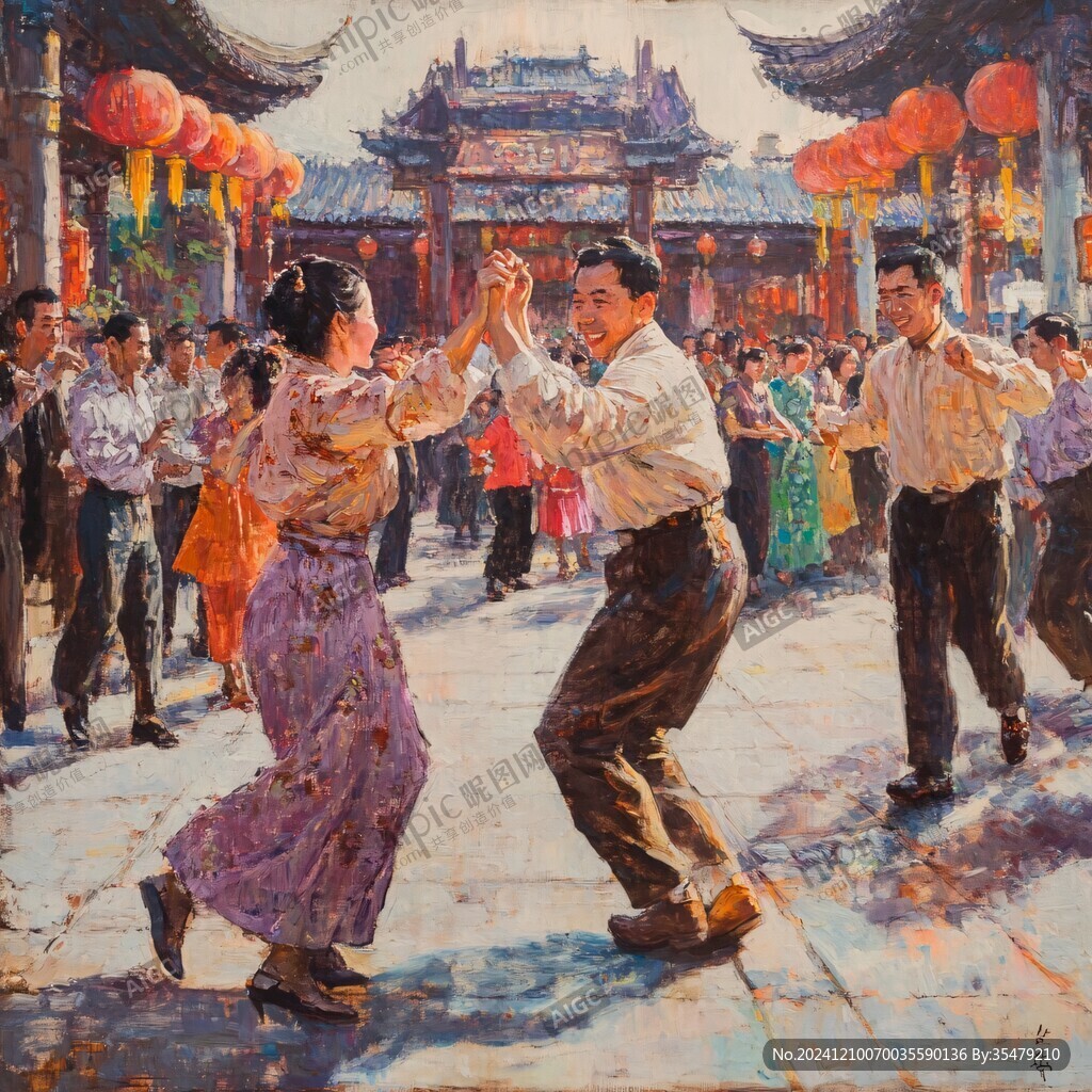 广场舞油画