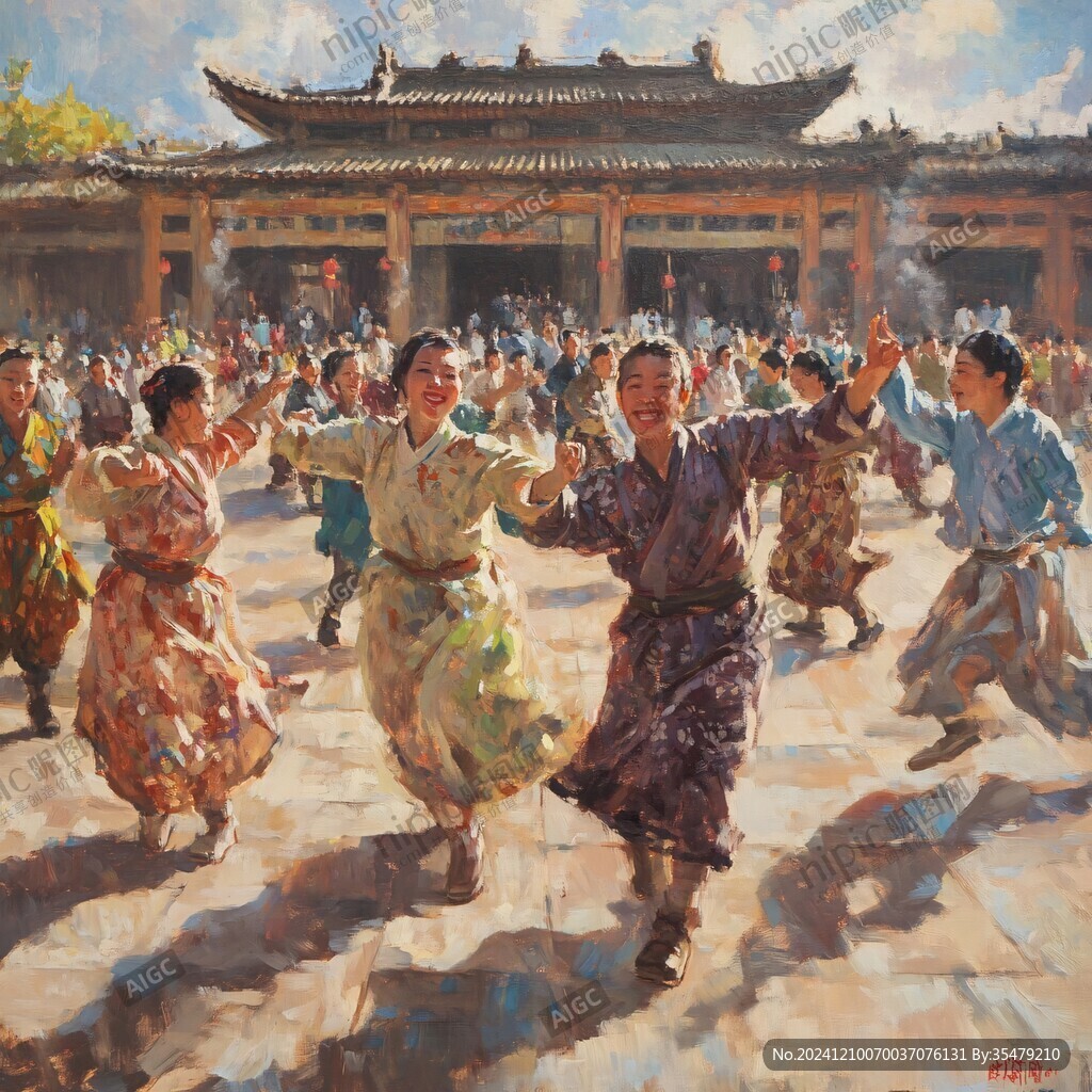 秧歌题材油画