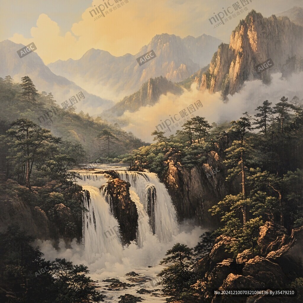 迎客松油画