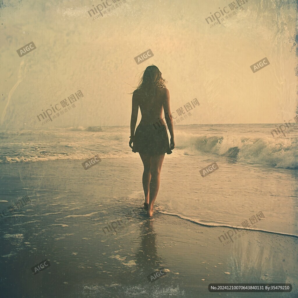海边女背影