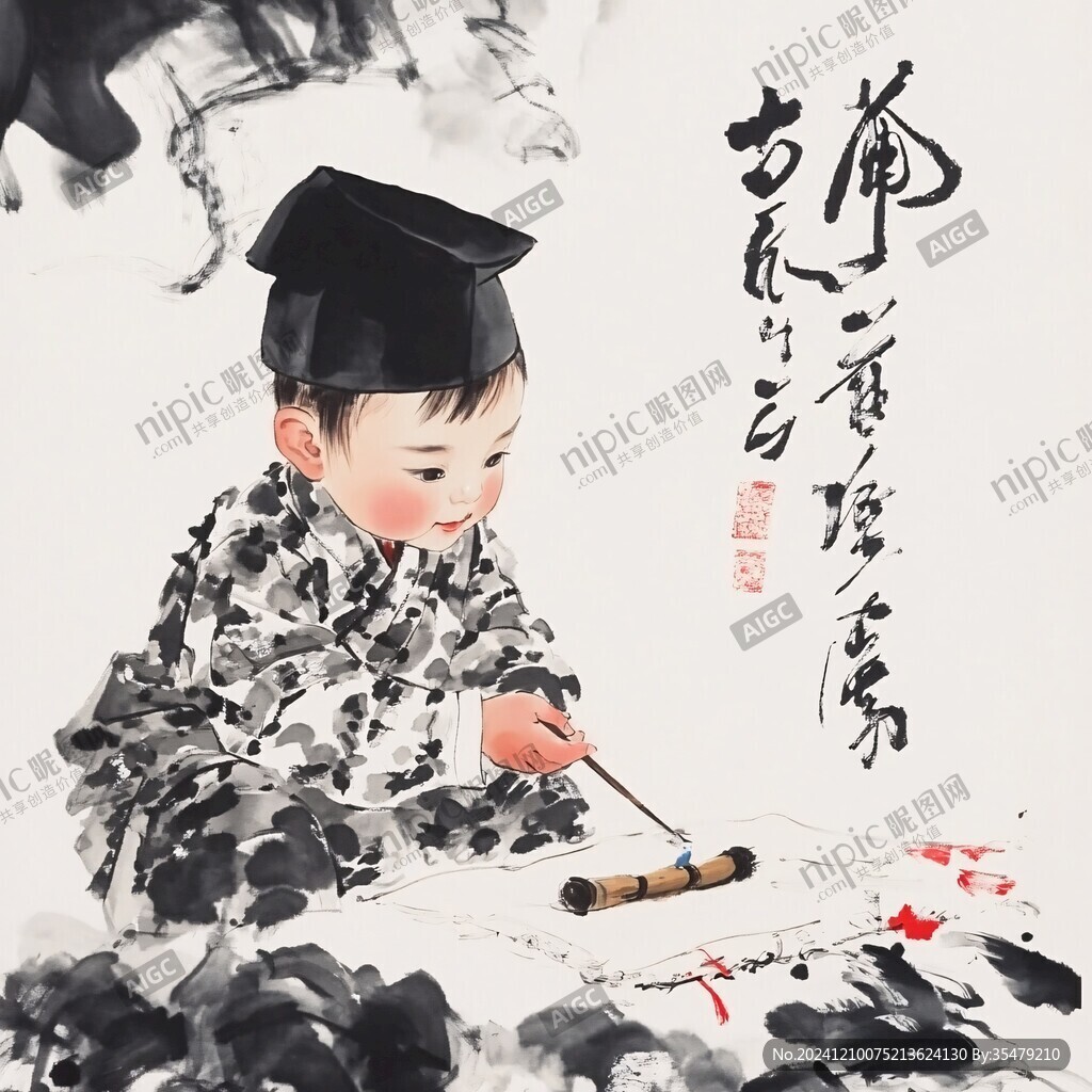 写书法的小男孩