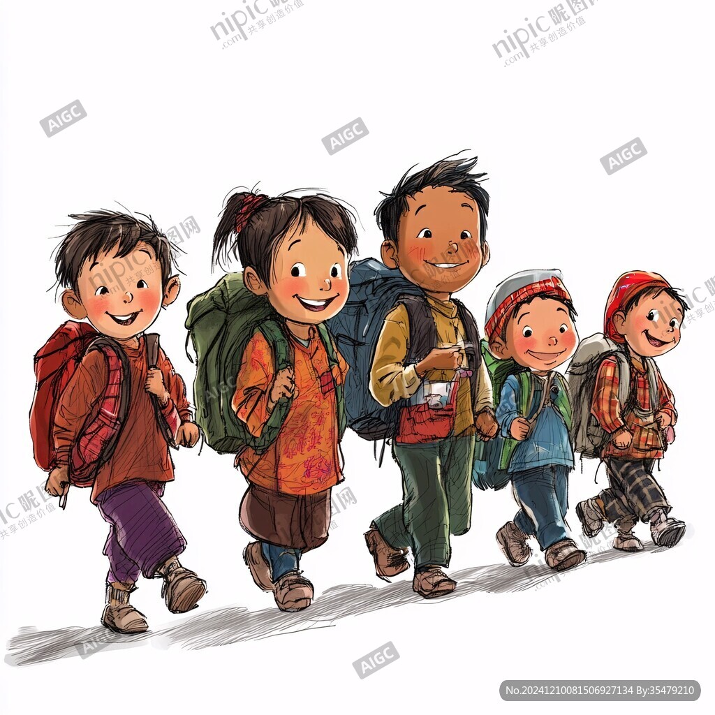 背书包的卡通小孩