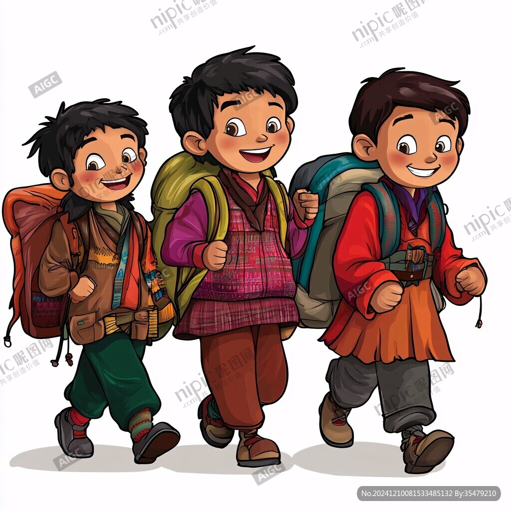 背书包的卡通小孩