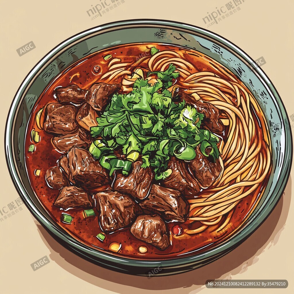 红烧牛肉面插画