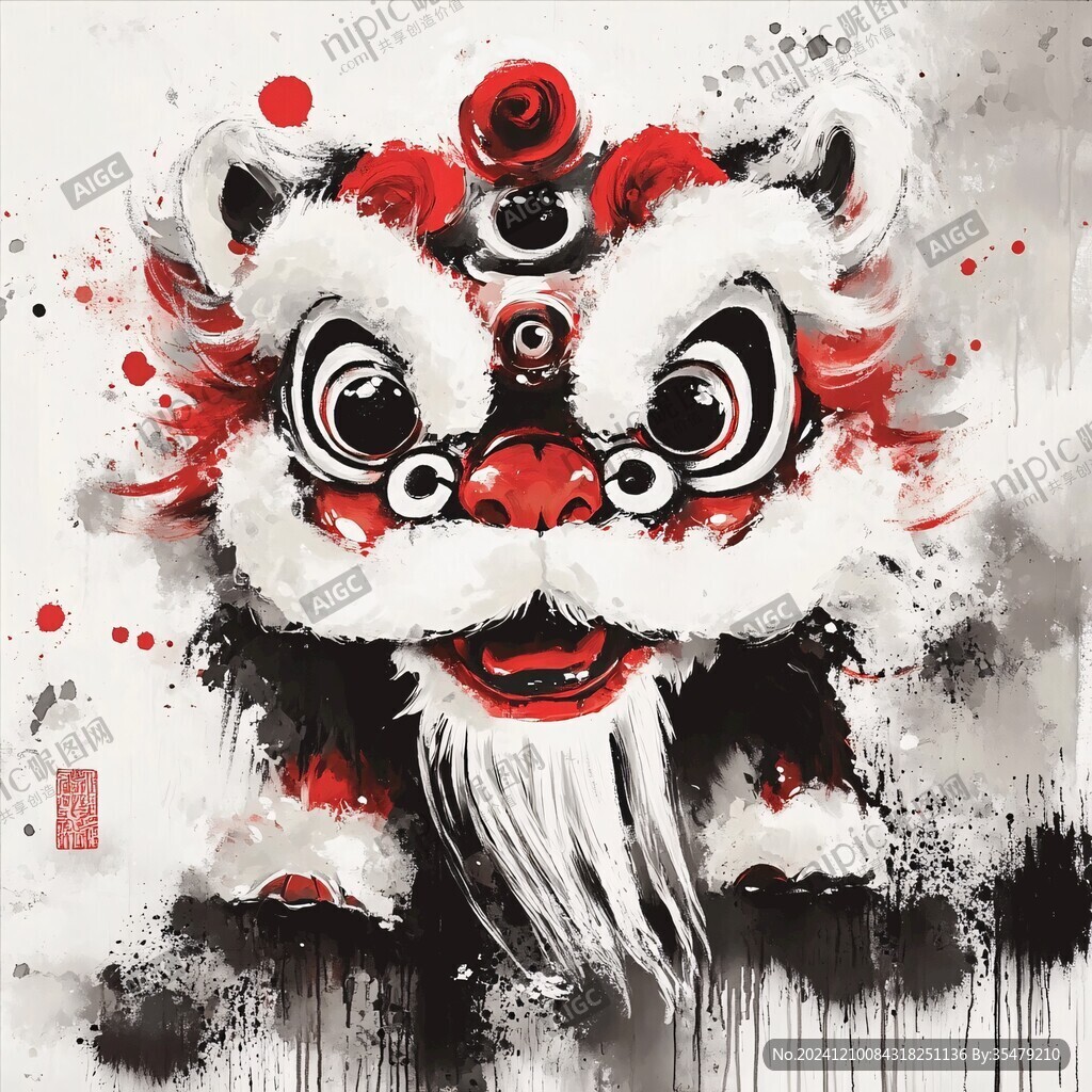 手绘舞狮海报