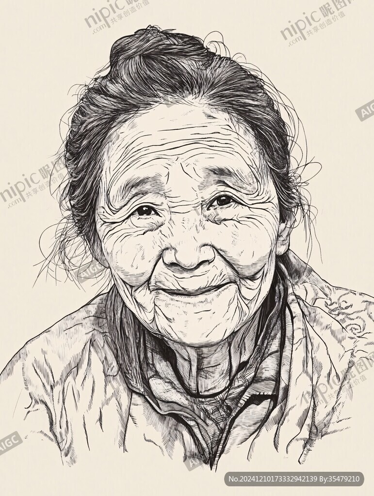 扎着麻花辨的村姑线稿