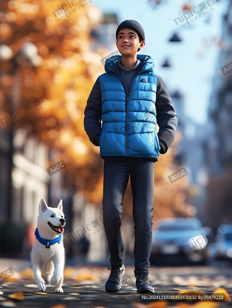 大学生遛狗