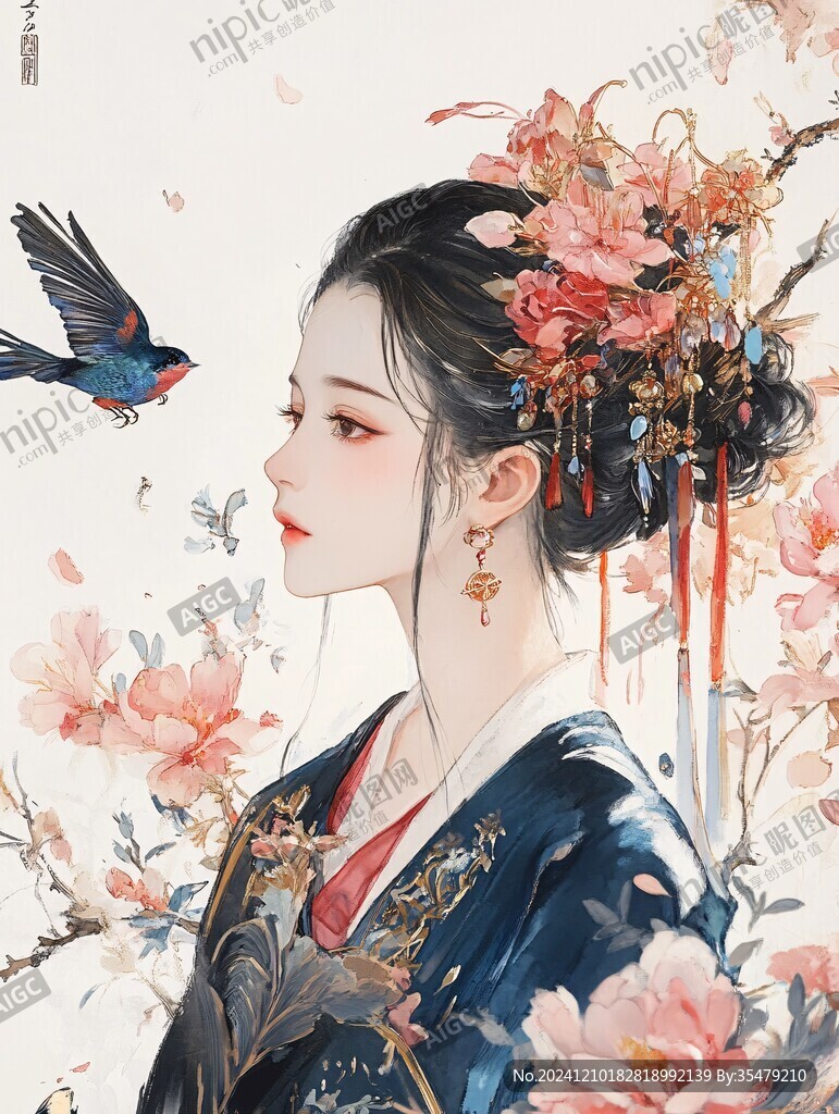 古风美女头像插画封面