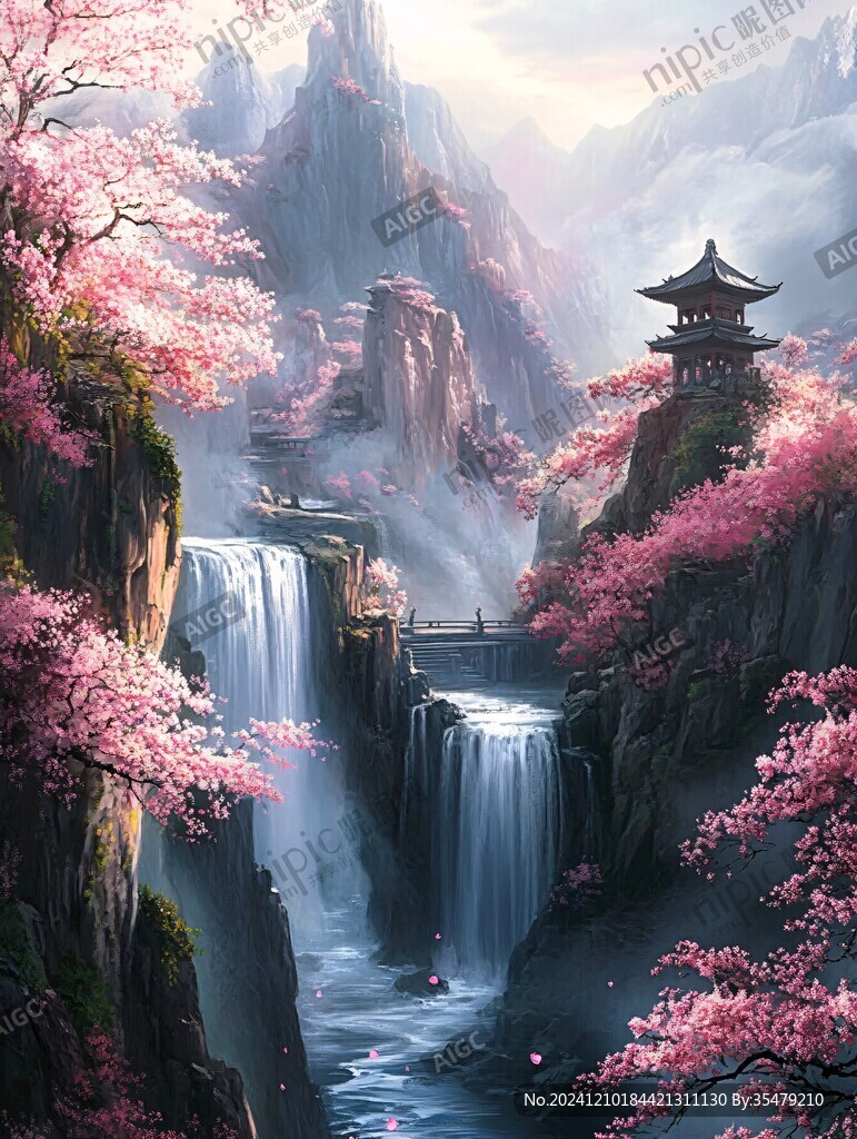 桃花源记古风山水插画