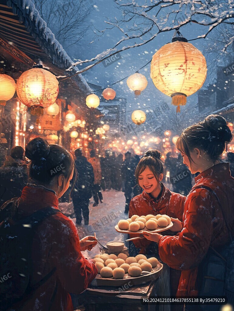 元宵节灯笼下