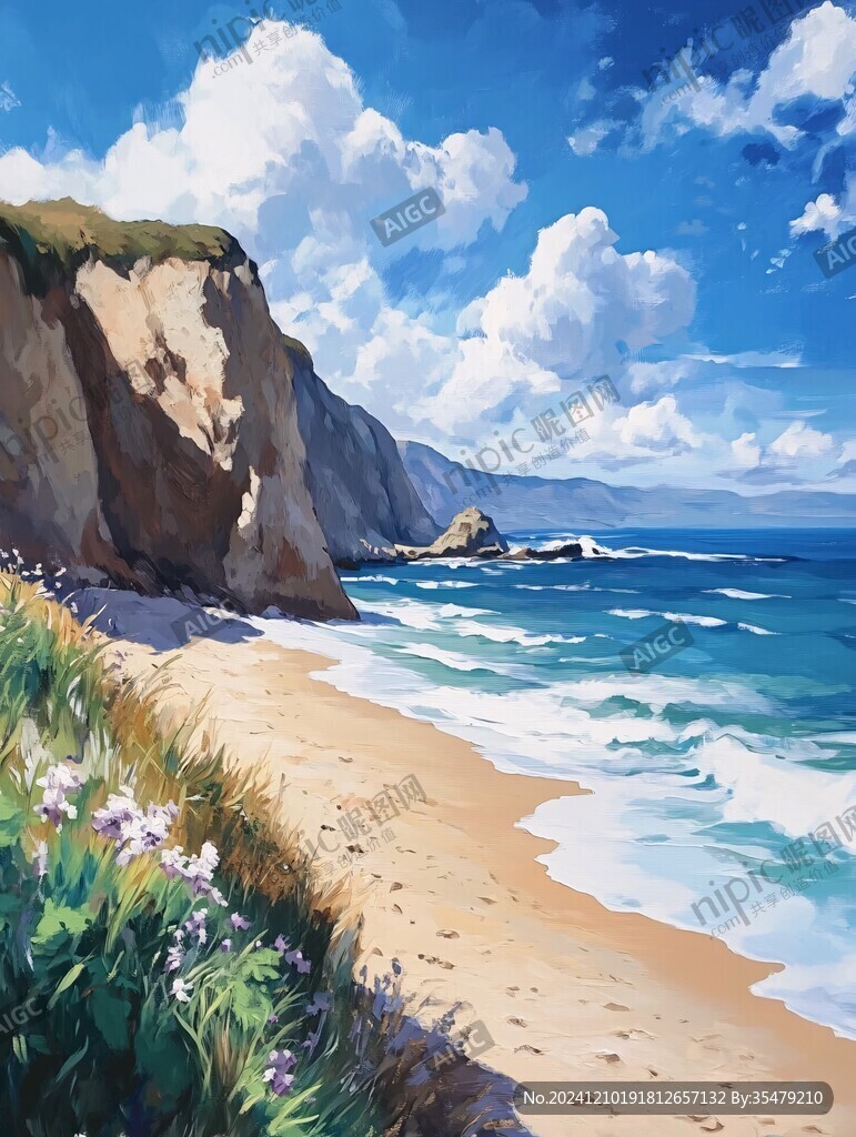 唯美海岸风景插画