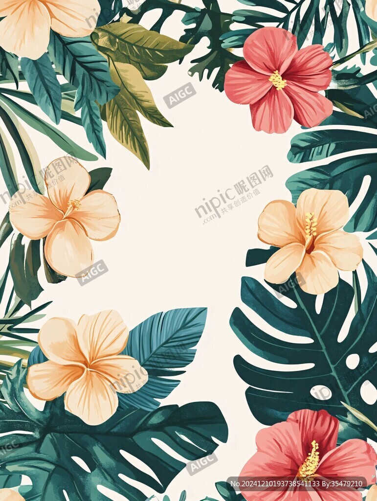 田园风热带树叶花朵