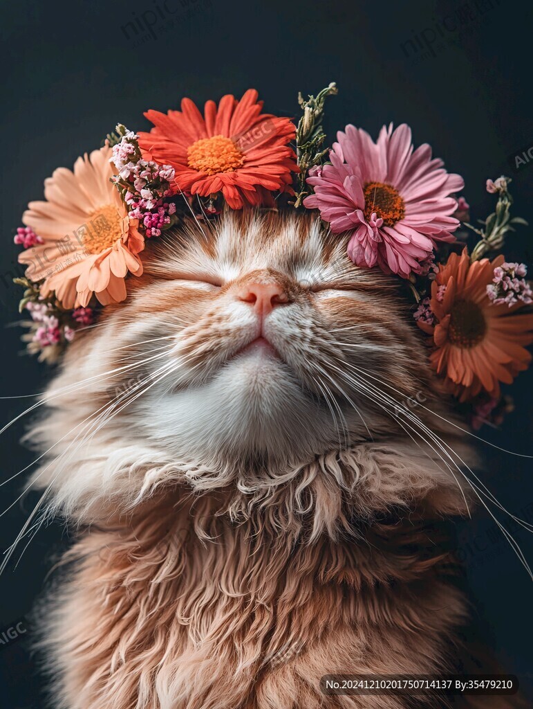 猫咪与鲜花