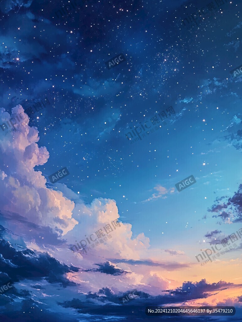 夜晚云彩星星