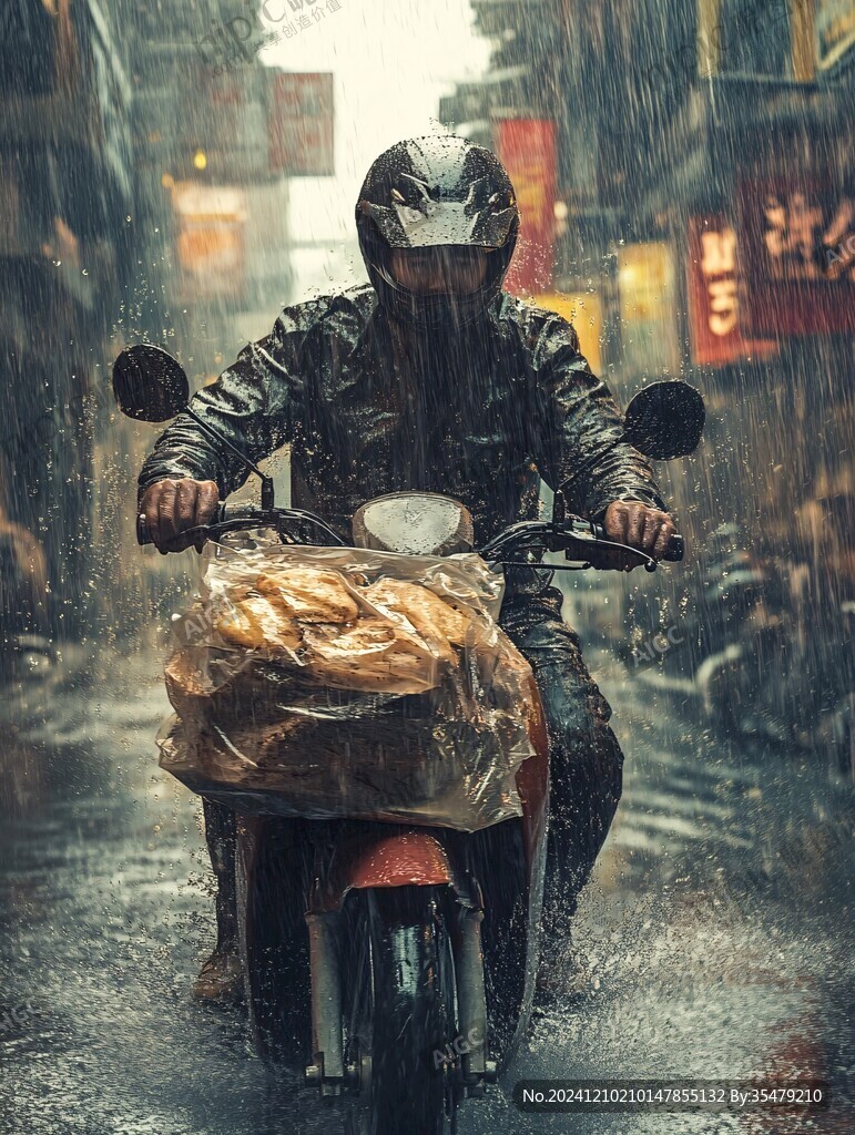 雨中送外卖