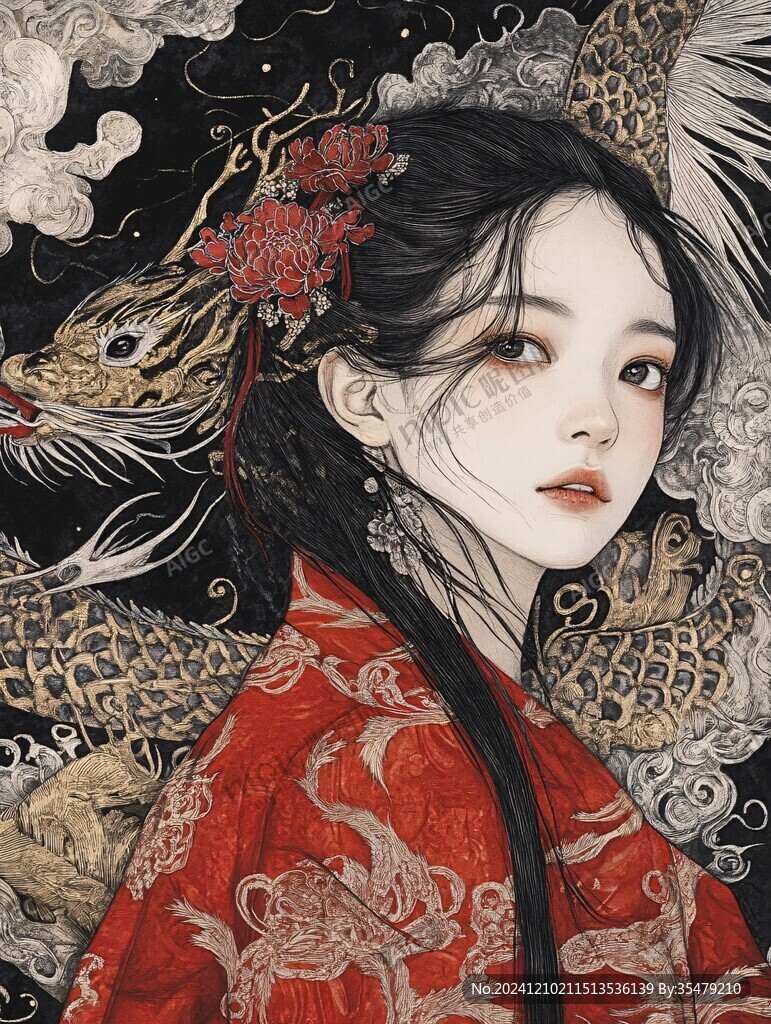 人物锦鲤插画