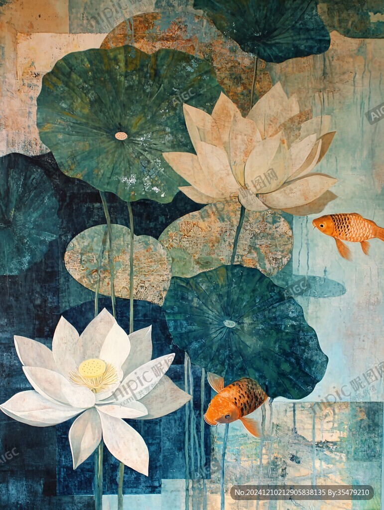 壁画荷花