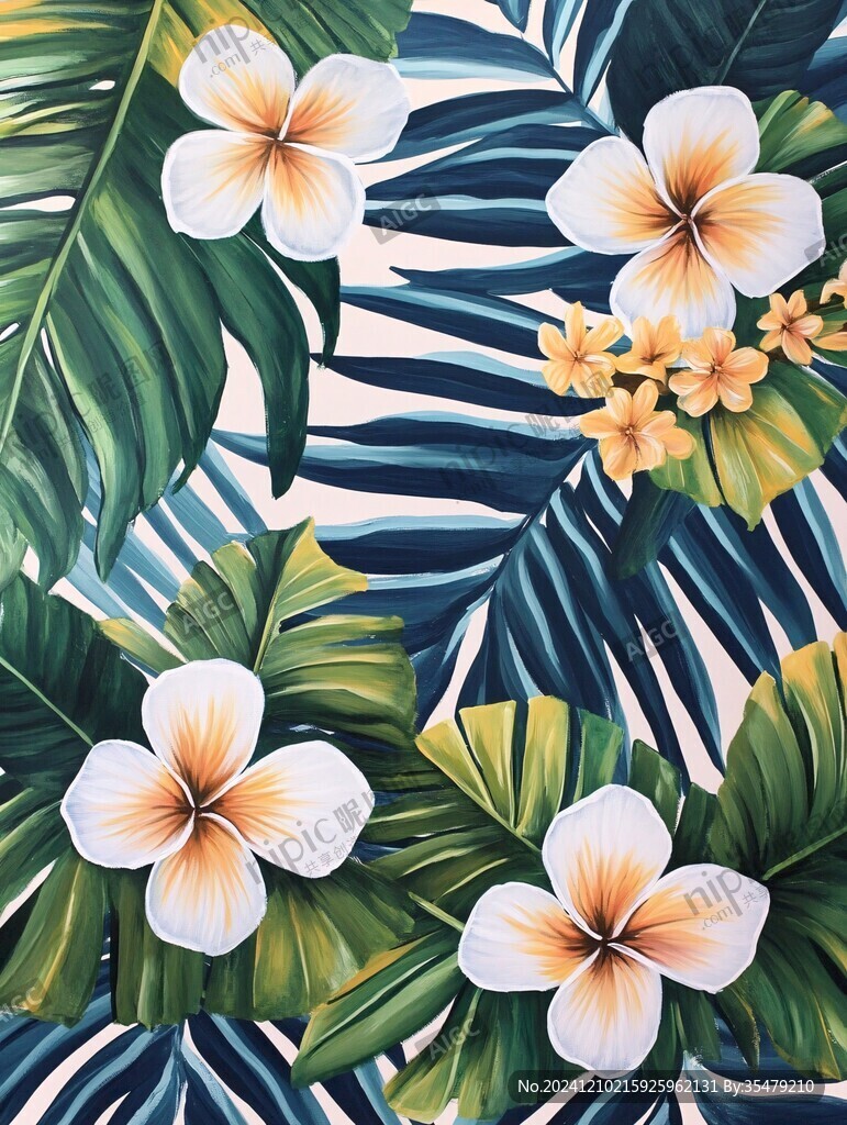 田园风热带树叶花朵