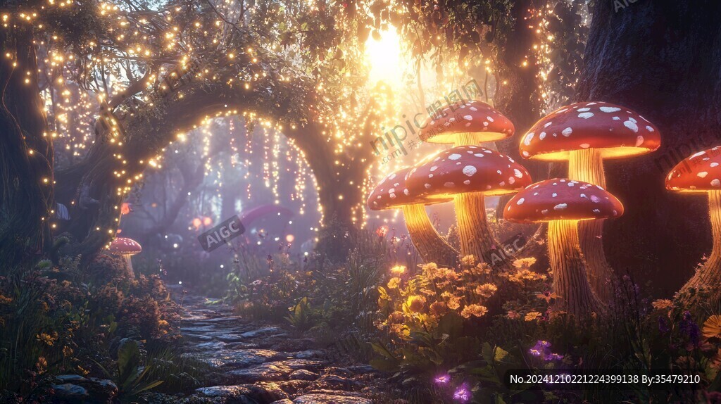 梦幻蘑菇背景