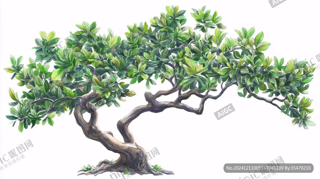 树手绘罗汉松