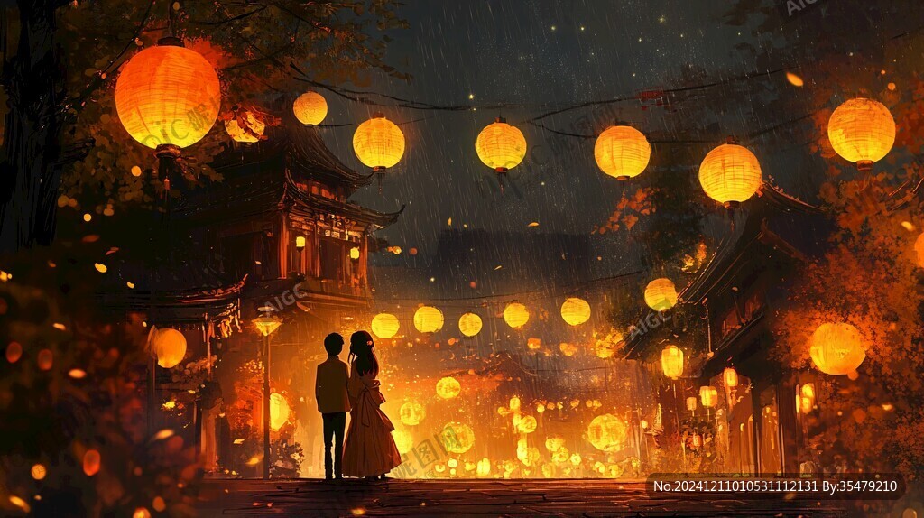 古代灯笼夜景人物