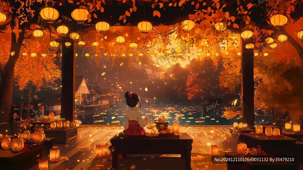禅境秋夜极品意境插画