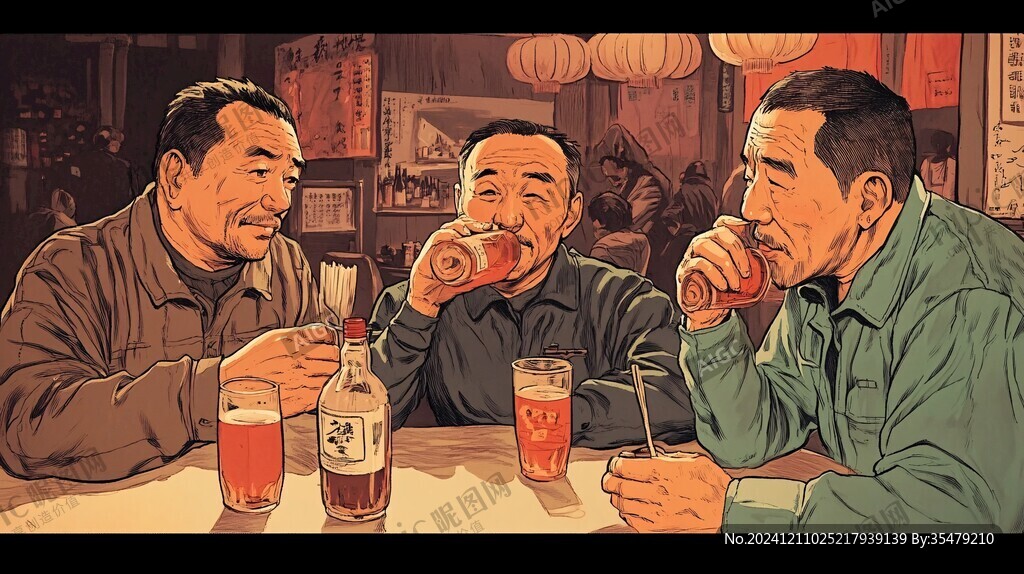 喝酒海报插画