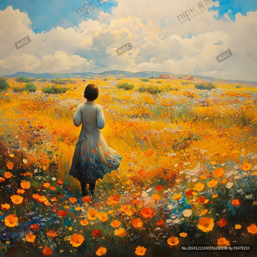 花丛女人背影