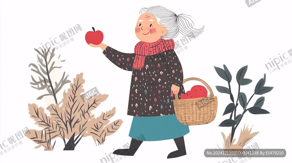 摘苹果手绘插画