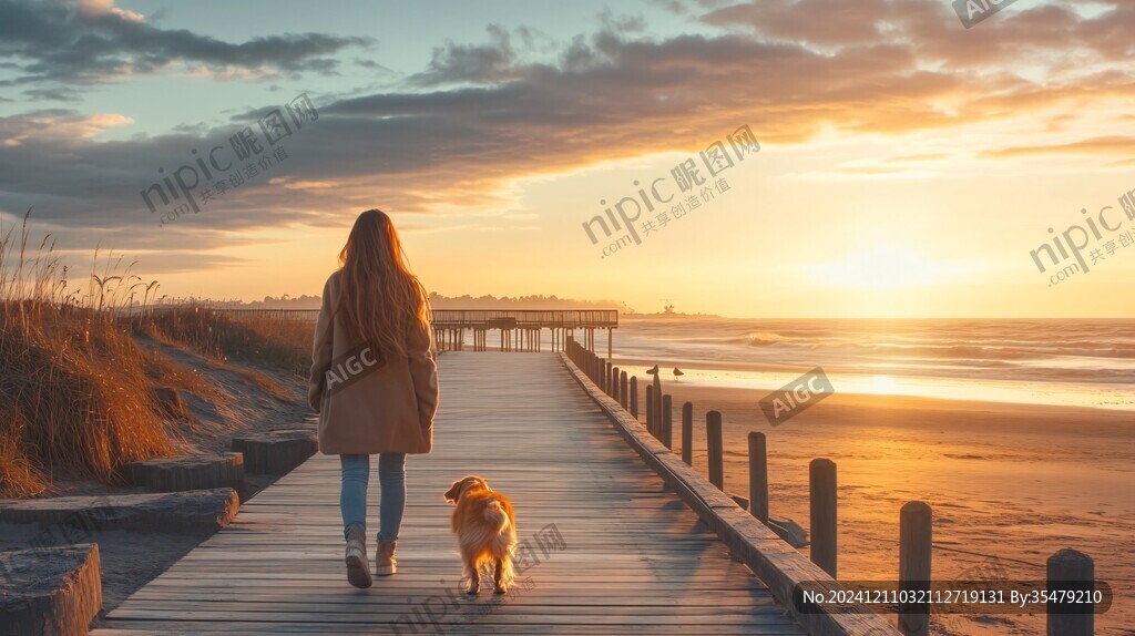 夕阳美女背影