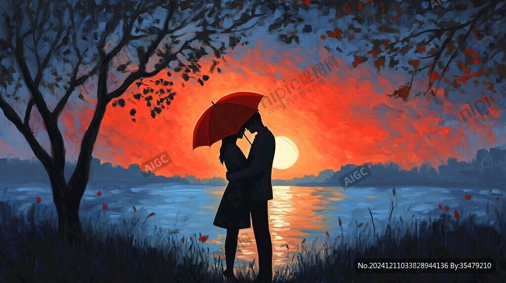 唯美浪漫情侣插画