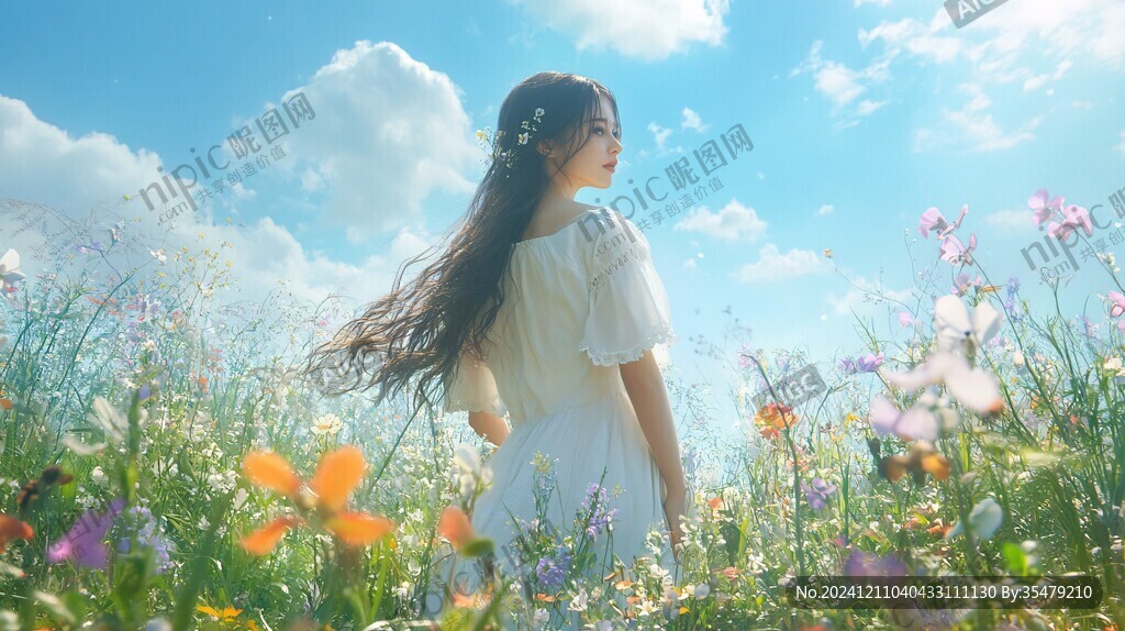 花海中的少女