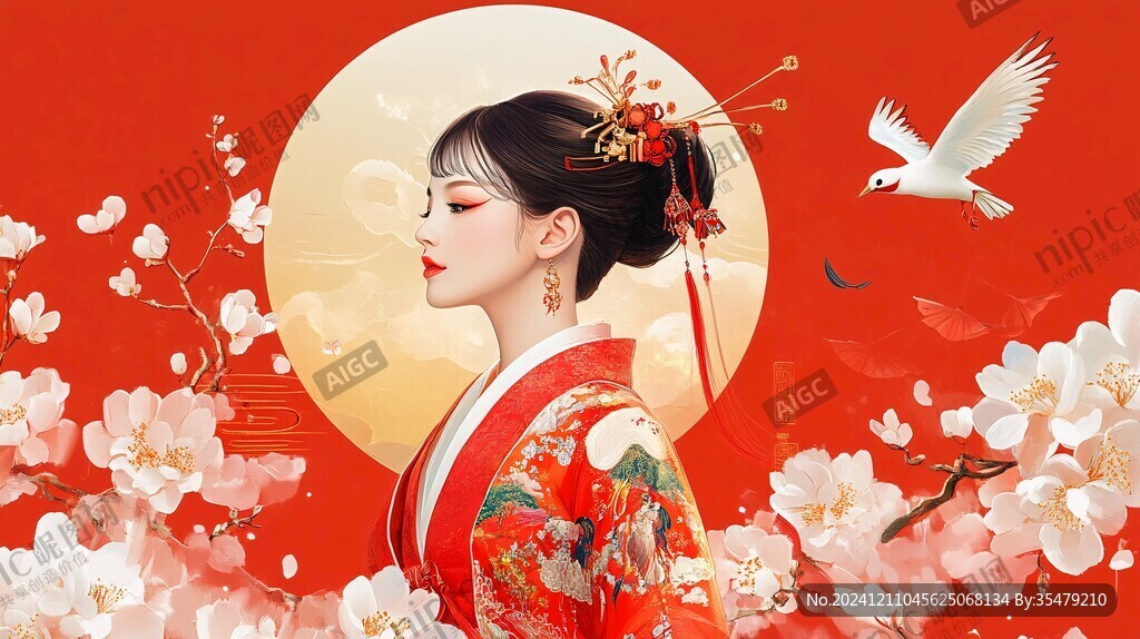 中式新娘插画