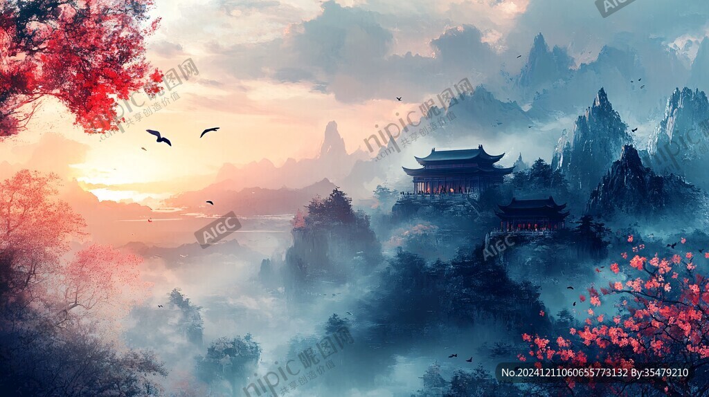 山水楼阁雅致意境风