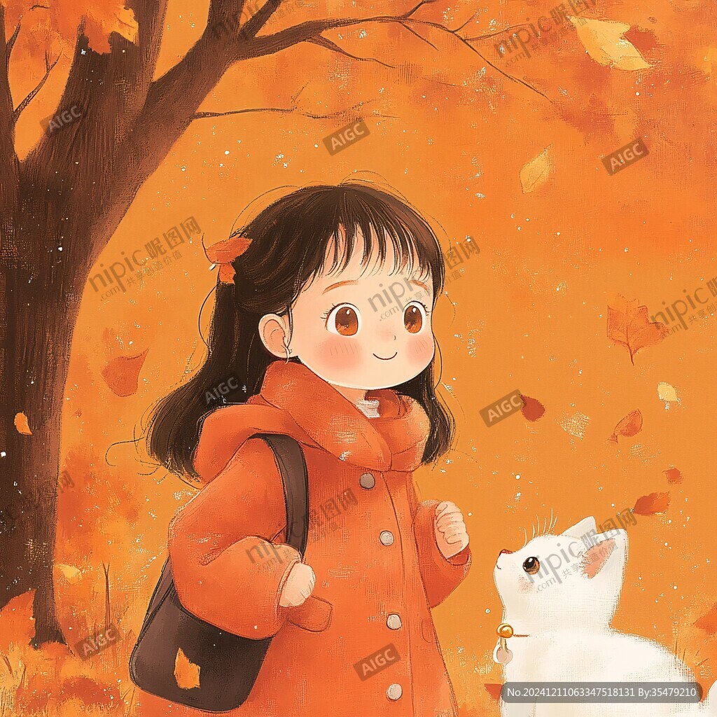 秋游的好小女孩插画