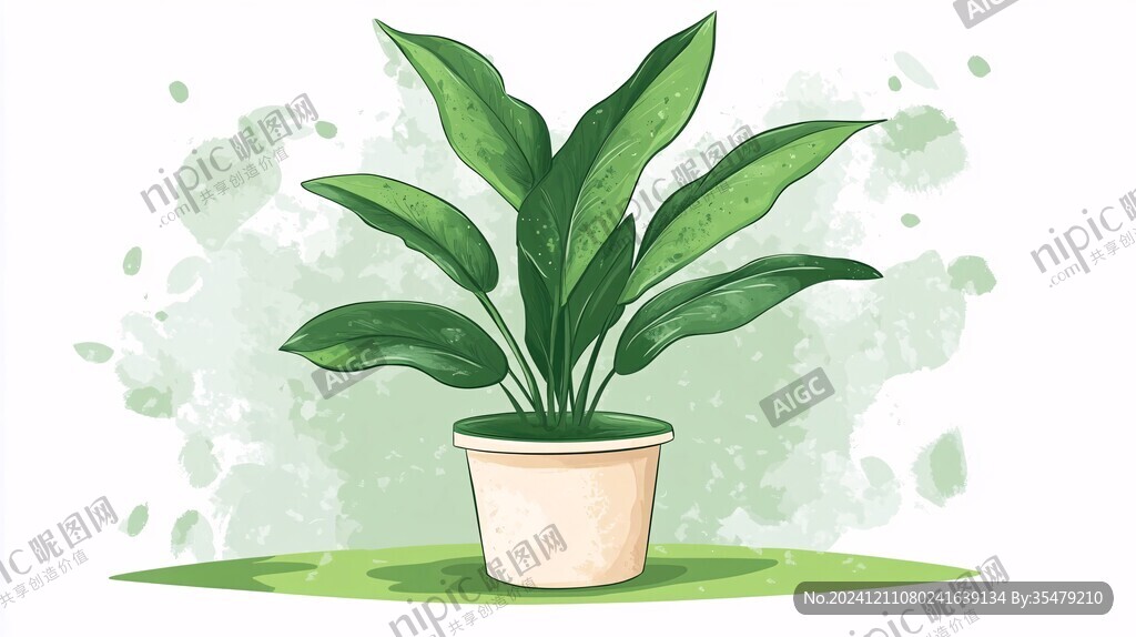手绘绿植盆栽插画
