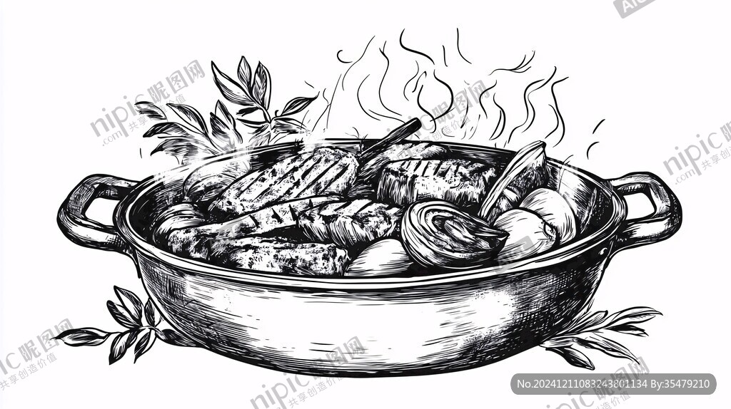 大锅卤肉插画