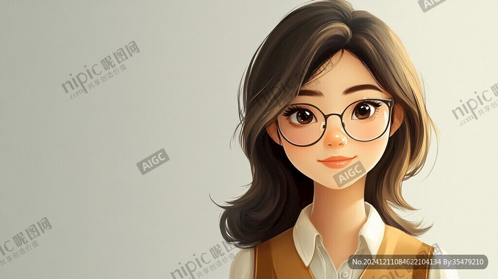 插画人物戴眼镜女孩