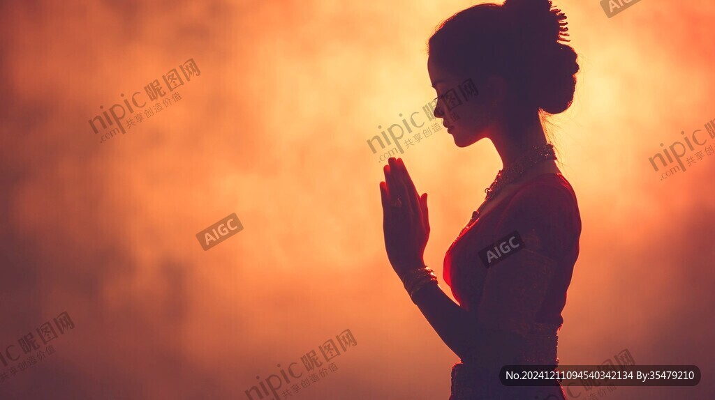 祈福的美女