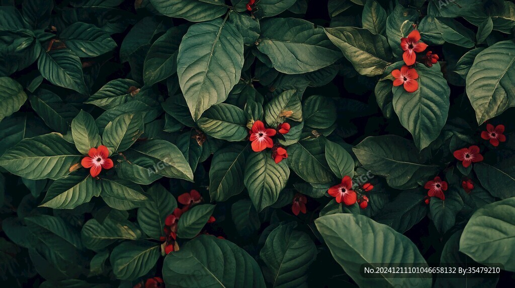 绿植红花背景