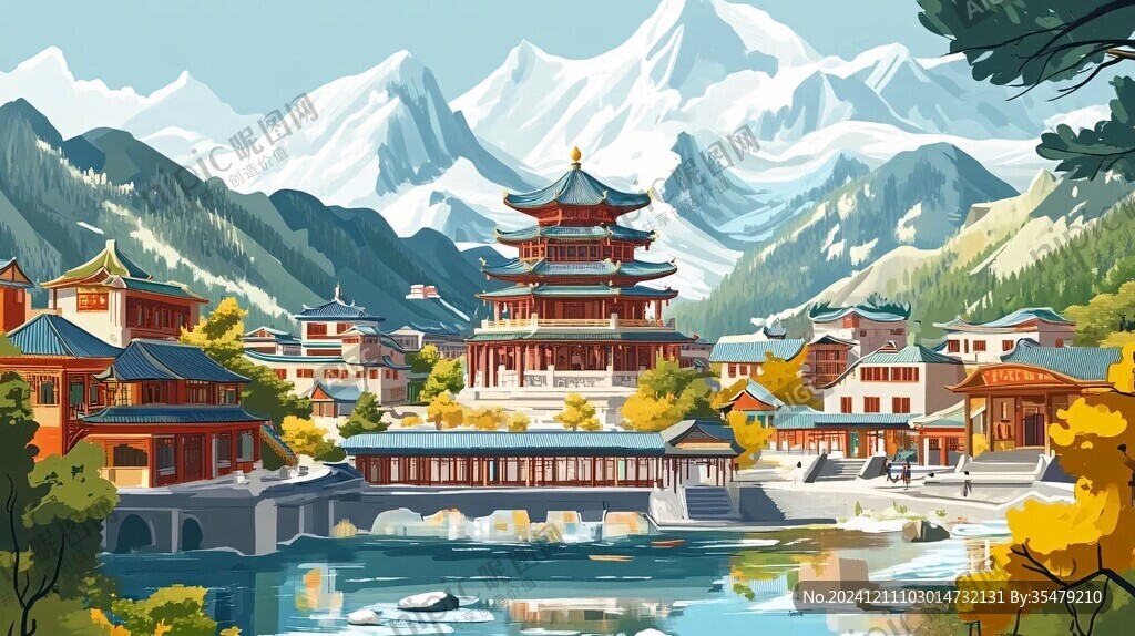 纳西族城市插画